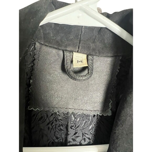 Vintage Black Suede Leather Bomber Jacket Made In India Embroidered Bohemian - Picture 9 of 15